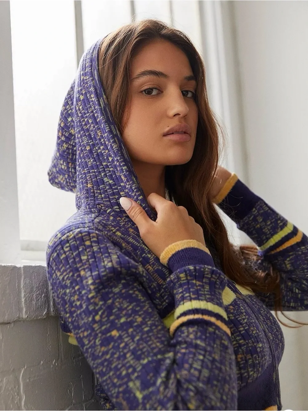 Urban Outfitters Out From Under purple + Yellow Ribbed Knit Set Zip Top & Pants.